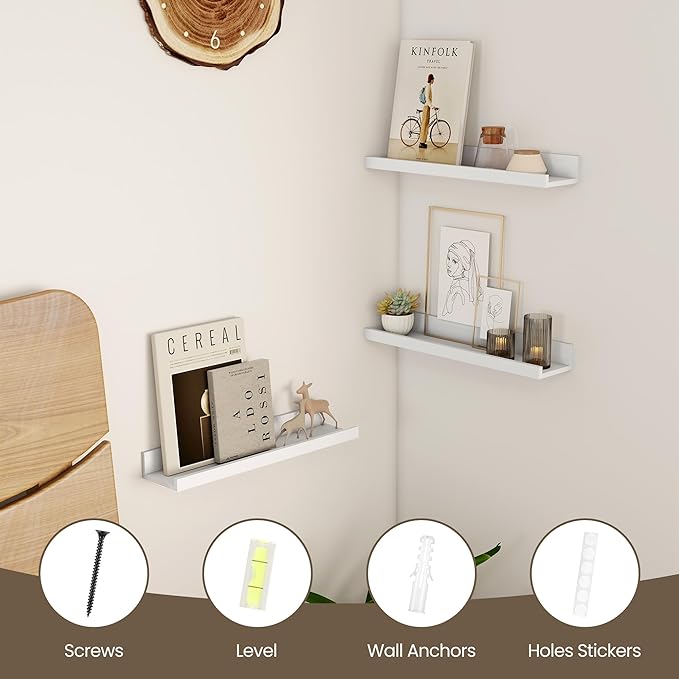 Axeman Floating Shelves | Picture Ledge Shelf Set of 2 | White Wall Shelves with Lip | White Picture Shelf for Wall with Ledge | Photo Ledges 16 Inch