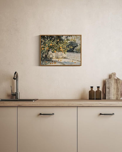 InSimSea Framed Canvas Wall Art Vintage Decor, Orange Trees Art Room Decor Aesthetic, Classic Rustic Farmhouse Wall Decoration for Bedroom Living Room Bathroom Gallery, 12x16inch