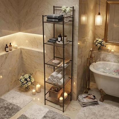Bath Bliss 5 Tier Storage Shelf | 13"x 11.6"x 54.5" | Freestanding | Bathroom Storage | Rust Resistant | Easy Assemble | Oil Rubbed Bronze