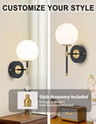 Battery Operated Wall Sconces Set of 2, Glass Globe Wireless Lights with Remote & Touch Control, Rechargeable Black & Gold Sconce, 3 Color Dimmable Ambient Lighting for Bedroom Living Room
