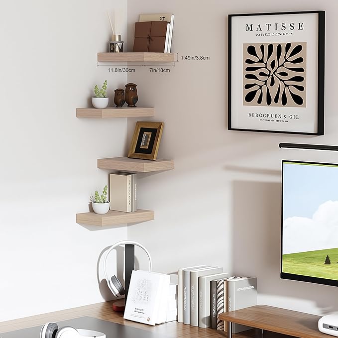 Floating Shelves for Wall, Bathroom Shelves Over Toilet, Wall Shelves & Book Shelf for Room, Hanging Shelf, Modern Wooden Wall-Mounted Small Floating Shelves, 12x7x1.5 in (Oak, Set of 2)