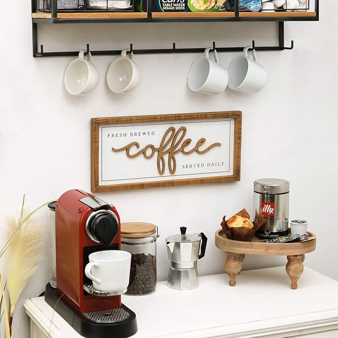 NIKKY HOME Farmhouse Coffee Signs For Bar, Vintage Wood Coffee Station Decorations For Home Counter And Kitchen, Rustic Wood Framed Hanging Wall Plaque 16x7 Inch