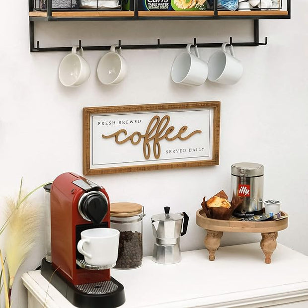 NIKKY HOME Farmhouse Coffee Signs For Bar, Vintage Wood Coffee Station Decorations For Home Counter And Kitchen, Rustic Wood Framed Hanging Wall Plaque 16x7 Inch