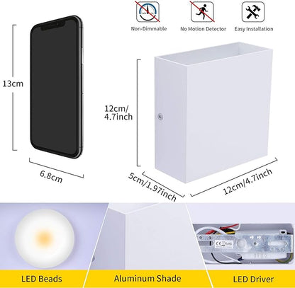 Lightess Modern Wall Sconce Mini 10W White Hardwired, Set of 2 Up Down Wall Mount Lights Indoor Mini Metal LED Wall Lamp for Living Room Bedroom Hallway Decor, Warm White, O1181TP