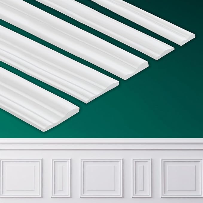 Peel and Stick Wall Molding, Chair Rail Wainscoting Panel, Finish Trim for Home Decoration (Paintable White, 9.8ft x 2.4in)