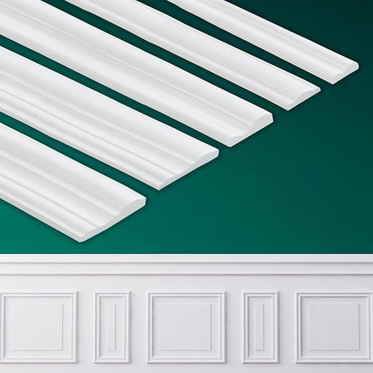 Peel and Stick Wall Molding, Chair Rail Wainscoting Panel, Finish Trim for Home Decoration (Paintable White, 9.8ft x 1.3in)