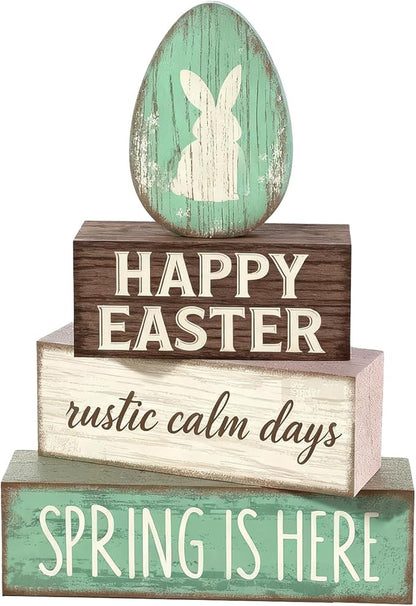 Easter Decorations - Happy Easter Bunny Egg Tiered Tray Decor - Wooden Easter Tabletop Sign - Rustic Farmhouse Spring Home Decor Indoor for Tiered Tray Shelf Mantel Entryway Coffee Table