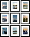 Wiscet 8x10 Picture Frame Set of 9, Display Pictures 5x7 with Mat or 8 x 10 Without Mat, Photo Frame for Wall Mounting or Tabletop, Black