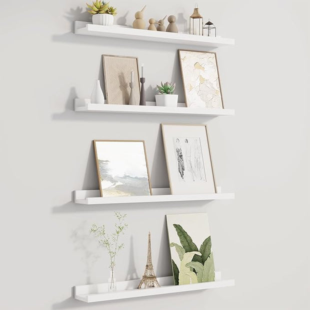 Fun Memories Picture Ledge Shelf for Wall, Floating Shelves Set of 4, 24 Inch Long Nursery Book Shelves for Toys Storage, Kids Bookshelf Wall Mounted for Books Photo Frames, White