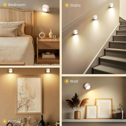 Wall Mounted Lamp LED Wall Lights with Rechargeable Battery Operated, 3 Color Temperatures & 3 Brightness Levels 360°Rotate Magnetic Ball, Cordless Sconces for Bedroom Reading Bedside,White-2 PACK