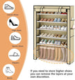 Laiensia 7-Tier Vertical Shoe Rack Organizer, Space Saving Shoe Storage Organizer, Non-Woven Cover Shoe Shelf Holds 28-35 Pairs for Bedroom, Hallway, Closet Entryway, Beige
