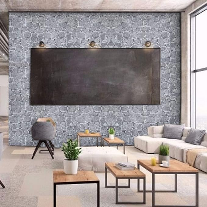 Okydoky Grey Stone Peel and Stick Wallpaper, 17.7" x 197", Removable Film Textured Wallpaper Self-Adhesive, Home Decor for Room Kitchen Wall Cabinet Vinyl Roll NO.101-5