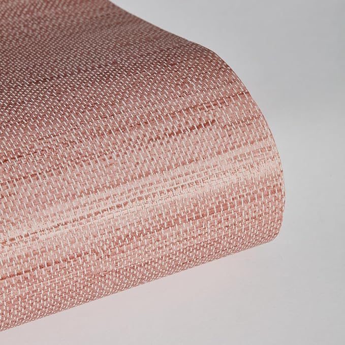 Tempaper Textured Salmon Pink Horizontal Faux Grasscloth Removable Peel and Stick Wallpaper, 20.5 in X 16.5 ft, Made in The USA