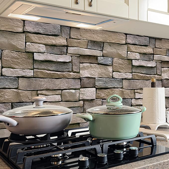 Abyssaly Stone Wallpaper Brick Wallpaper Peel and Stick Stone Backsplash Self-Adhesive Removable Vinyl Wraps Grey Faux Brick Shelf Paper 17.71