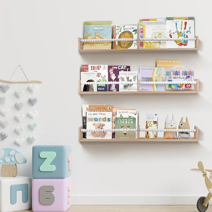 Nursery Bookshelf,Set of 3 White Wood Floating Bookshelf for Kids,Nursery Shelves for Wall,Bathroom Decor, Kitchen Spice Rack (White 3)