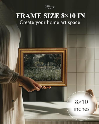 HUARCEY Framed Canvas Wall Art Prints, Living Room Shelf Vintage Decor Aesthetic, Wild Hyacinths Landscape Paintings Farmhouse Wall Decor, Retro Table Desk Decorationsfor Bedroom Bathroom, 8x10Inch