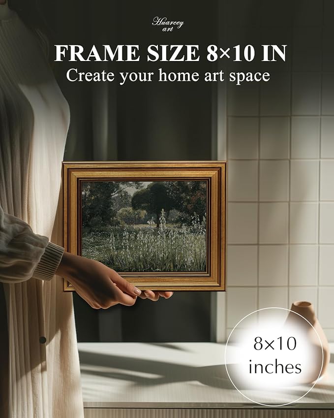 HUARCEY Framed Canvas Wall Art Prints, Living Room Shelf Vintage Decor Aesthetic, Wild Hyacinths Landscape Paintings Farmhouse Wall Decor, Retro Table Desk Decorationsfor Bedroom Bathroom, 8x10Inch