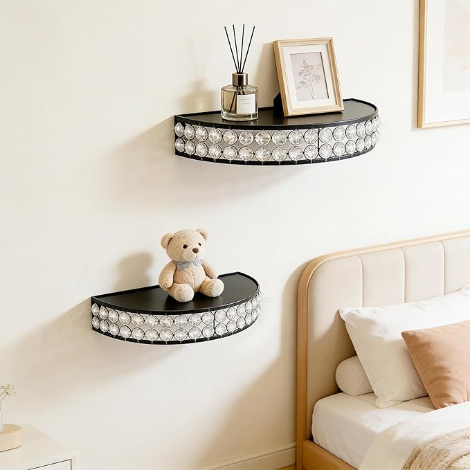 ZEXUIRU 2-Piece Set Glass Decorative Floating Shelves with Metal Frame Display Shelf Wall Decor for Home Office Mixed Sizes