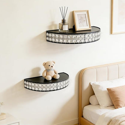 ZEXUIRU 2-Piece Set Glass Decorative Floating Shelves with Metal Frame Display Shelf Wall Decor for Home Office Mixed Sizes