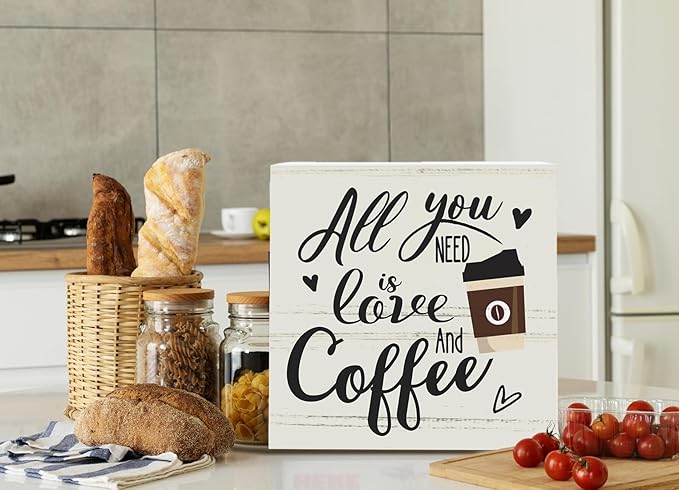 Coffee Bar Decor, All You Need Is Love and Coffee, Kitchen Dining Room Home Decor, Office Coffee Bar Corner Shop Cafe Decoration, Coffee Lover Gifts for Women Men Couples 5 x 5 Inch