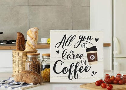 Coffee Bar Decor, All You Need Is Love and Coffee, Kitchen Dining Room Home Decor, Office Coffee Bar Corner Shop Cafe Decoration, Coffee Lover Gifts for Women Men Couples 5 x 5 Inch