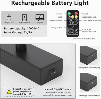 Joosenhouse Battery Operated Picture Light, Wireless Gallery Light with Remote Control and Timer Off, 10000mAh Rechargeable Painting Art Light, 23.23 Inch Dimmable Black Wall Sconce