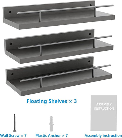 Floating Shelves with Metal Guardrail, Wall Decor Shelves for Bathroom, Living Room and Bedroom, (Black-Black) Shelves for Home Decor
