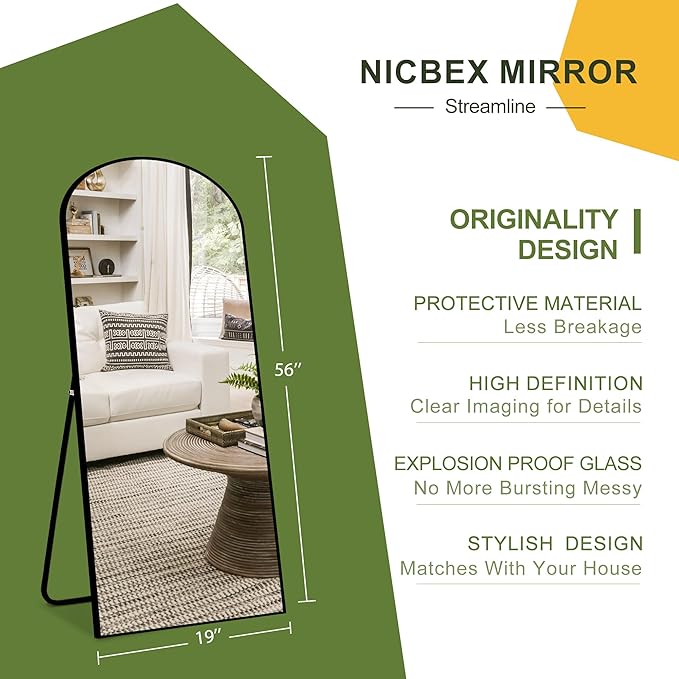 NicBex Arched Full Length Mirror with Stand, 56