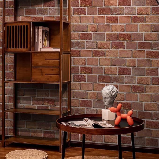 GaliGali Red and Gold Brick Wallpaper, Peel and Stick Wallpaper, Self-Adhesive Classic Antique Texture Rock Wall Paper, Removable Contact Paper for Home Decoration 17.3"x393", CA.A07020A-10