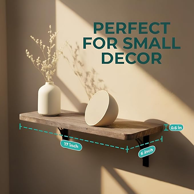 Willowy Reinforced Steel Bracket Rustic Brown Shelves - Easy to Install, Template and Video Included - Deep Large Wall Shelves for Bedroom, Open Kitchen Shelves for Wall