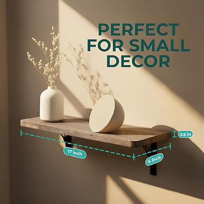 Willowy Reinforced Steel Bracket Rustic Brown Shelves - Easy to Install, Template and Video Included - Deep Large Wall Shelves for Bedroom, Open Kitchen Shelves for Wall