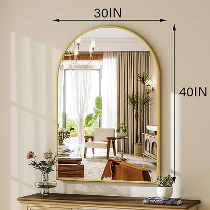HARRITPURE Arched Bathroom Mirror - 30"x40" Gold Large Wall Mounted Vanity Mirror Aluminum Alloy Frame Arch Wall Mirror for Living Room, Bedroom and Entryway