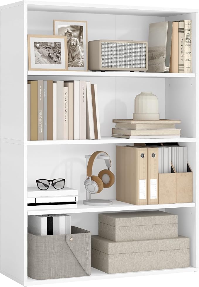 VASAGLE Custos Collection - Bookshelf, 4-Tier Bookcase, Book Shelf, Open Storage Shelf, 9.4 x 31.5 x 42.5 Inches, for Living Room, Home Office, Dining Room, Cloud White ULBC174W01