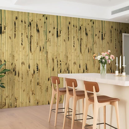 Natural Bamboo Wall Panel for Interior Wall Decor, Renewable Pole Wrap Wainscoting Paneling for Wall Ceiling Furniture Cabinet Office, 48 x 96 Inch, Light Burned