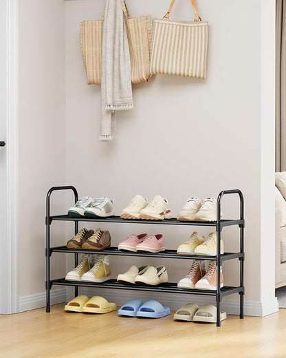 Kitsure Shoe Rack - 3-Tier Space-Saving Shoe Organizer & Shoe Shelf with Handle, Easy Assembly, Sturdy Metal Shoe Rack for Closet, Entryway, Bedroom, 28.0" x 11.8" x 25.6", Black