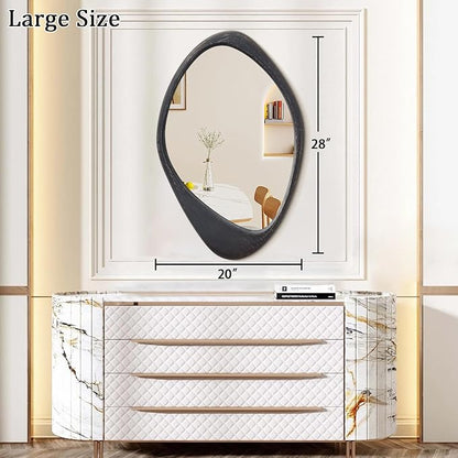 AAZZKANG Vintage Wall Mirror with Wood Framed Large Irregular Hanging Mirrors 28"x20" Decorative for Bathroom Bedroom Living Room Entryway