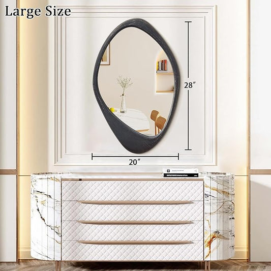 AAZZKANG Vintage Wall Mirror with Wood Framed Large Irregular Hanging Mirrors 28"x20" Decorative for Bathroom Bedroom Living Room Entryway