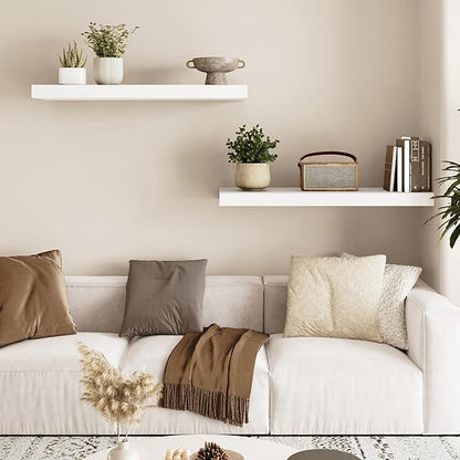 Fixwal White Shelves, 22" Long Floating Shelves for Living Room, Bedroom, Bathroom and Kitchen, Wall Mounted Shelves for Storage, Books, Room Decor Set of 2
