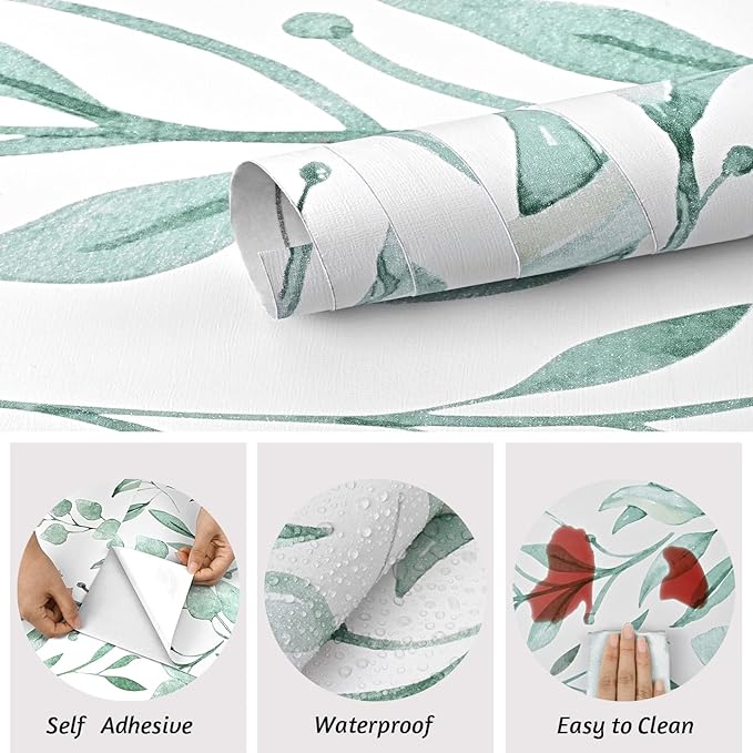 WENMER Green Leaf Wallpaper Floral Peel and Stick Wallpaper 17.7