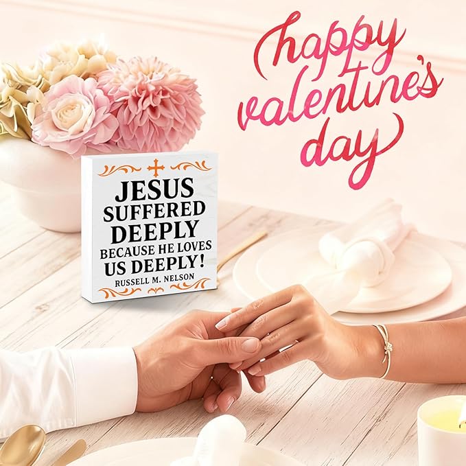 Valentines Desk Decor, Valentine's Day Home Office Table Sign for Wife Daughter from Dad Husband, Valentine Gifts Decorations for Porch Tiered Tray Shelf Party, Jesus Loves Us