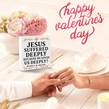 Valentines Desk Decor, Valentine's Day Home Office Table Sign for Wife Daughter from Dad Husband, Valentine Gifts Decorations for Porch Tiered Tray Shelf Party, Jesus Loves Us