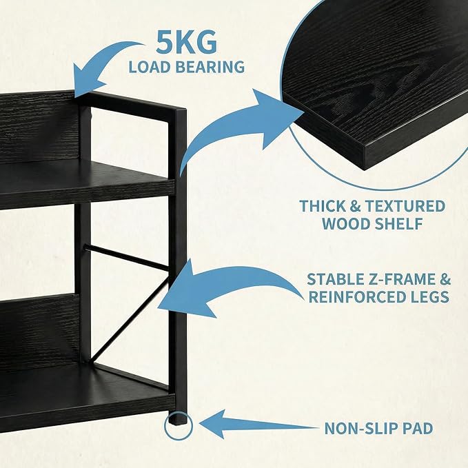 2 Tier Kitchen Counter Shelf Organizer, Coffee Bar Station Organizer, Space Saving Spice Rack, Countertop Shelf for Home Countertop Kitchen Office (Black)