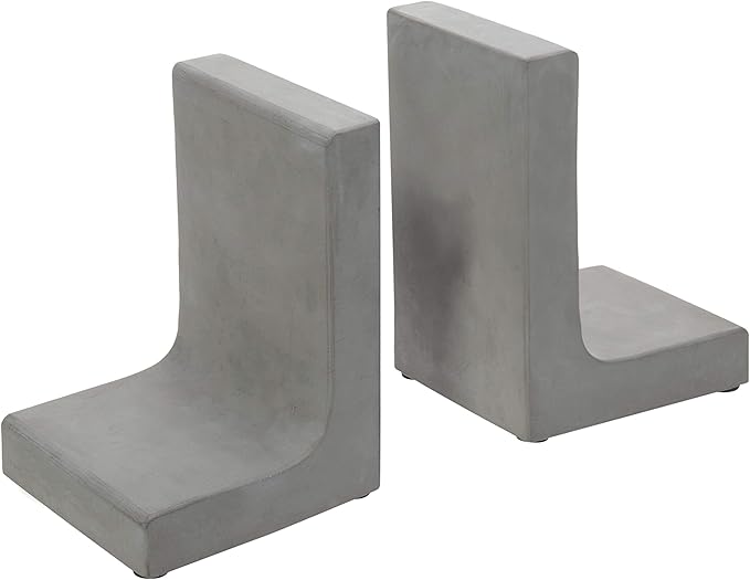 MyGift Solid Cement Bookends for Shelf in Gray Finish L-Shaped Decorative Heavy Duty Non-Skid Book Stopper for Home Office School, 1 Pair