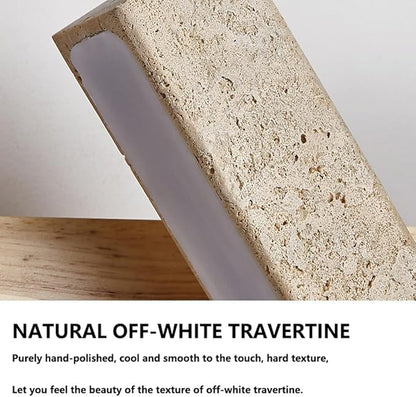 Modern LED Wall Sconce Wood Base Travertine Style Bar Light Minimalist Japandi Fixture Asymmetrical Design for Bedroom Hallway Living Room Accent(Natural)