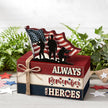 Geelin 4 Pcs Memorial Day Wooden Book Stack Decorations, Patriotic Tabletop Book Sign with Soldiers and American Flag, Rustic Red White Blue Tiered Tray Decor for Home Office Veterans Day