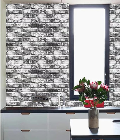 Yancorp 32.8ft Brick Wallpaper Peel and Stick Contact Paper Waterproof Self-Adhesive Eeasy Peel Off Wallpaper White Grey