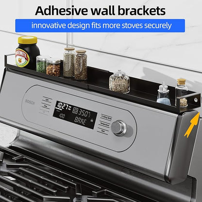 4X Strong Magnetic Stove Top Shelf, Adjustable 15-30 Inches, Fits Various Stove Lengths, Kitchen Organizer, Holds Spices, Condiments and BBQ Sauces (Matte Black)