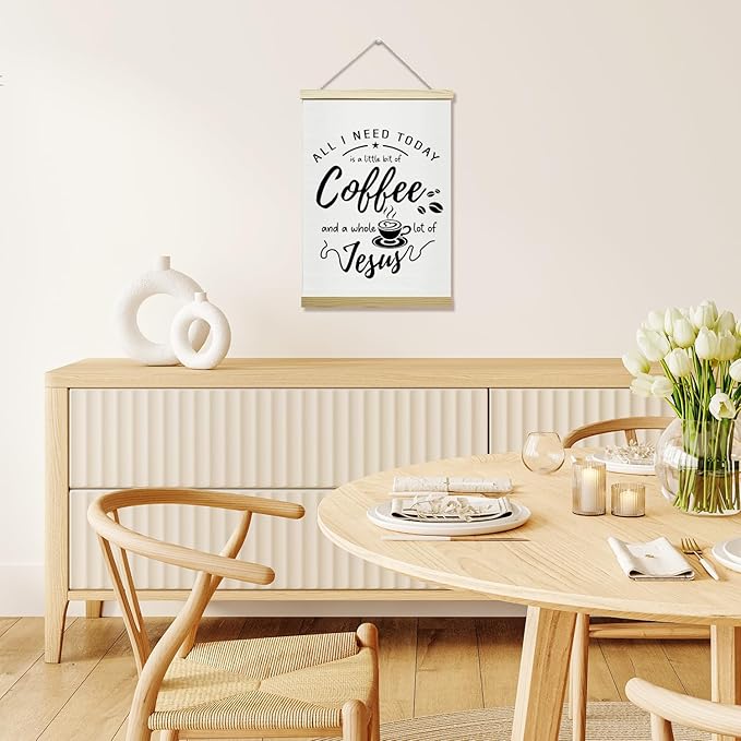 LETUROIA Coffee Poster Hanger Frame, All I Need Today is A Little Bit of Coffee & A Whole Lot of Jesus Canvas Wall Decor(12×16"), Wall Art For Home Kitchen Cafe Bar Shelf Office -37