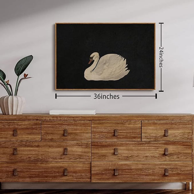 OIQArtOIQ Vintage Framed Wall Art Moody Grace Swan Canvas Art Prints Rustic Farmhouse Pictures Wall Decor Modern Cottagecore Paintings Artwork For Bedroom Kitchen Bathroom Office Living Room
