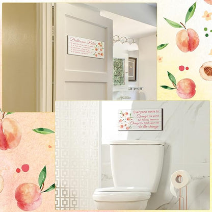 Jetec 2 Pieces Funny Bathroom Signs Bathroom Wall Decor Toilet Wall Accessories Farmhouse Toilet Rustic Wooden Signs, 12x6 Inch(Peach Style)